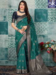 Teal Color Banarasi Silk New Designer Traditional Party Wear Saree