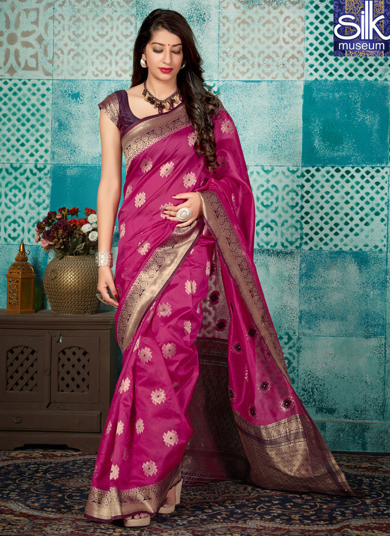 Divine Magenta Color Banarasi Silk Designer Traditional  Party Wear Saree
