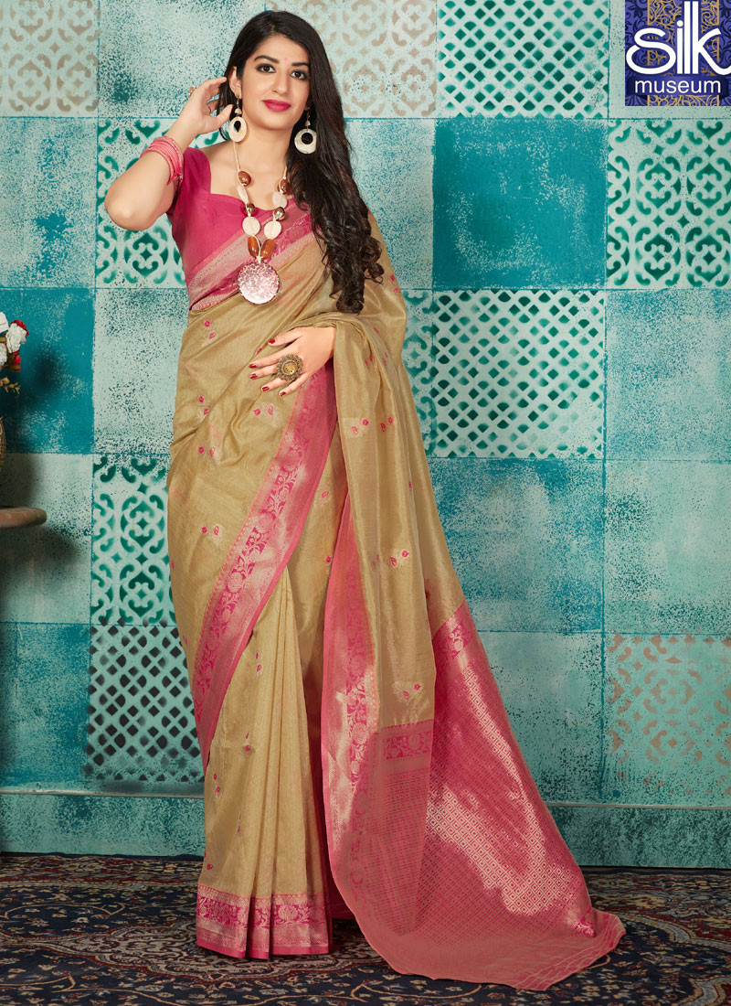 Awesome Beige Color Banarasi Silk New Designer Traditional Saree