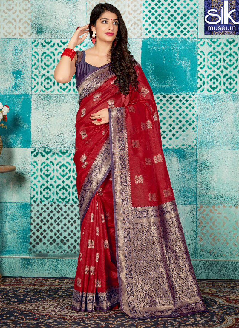 Attractive Red Color Banarasi Silk Traditional Party Wear Saree