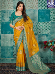 Splendorous Mustard Color Banarasi Silk New Designer Traditional Party Wear Saree