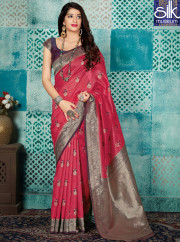 Awesome Onion Pink Color Banarasi Silk Traditional Party Wear Saree