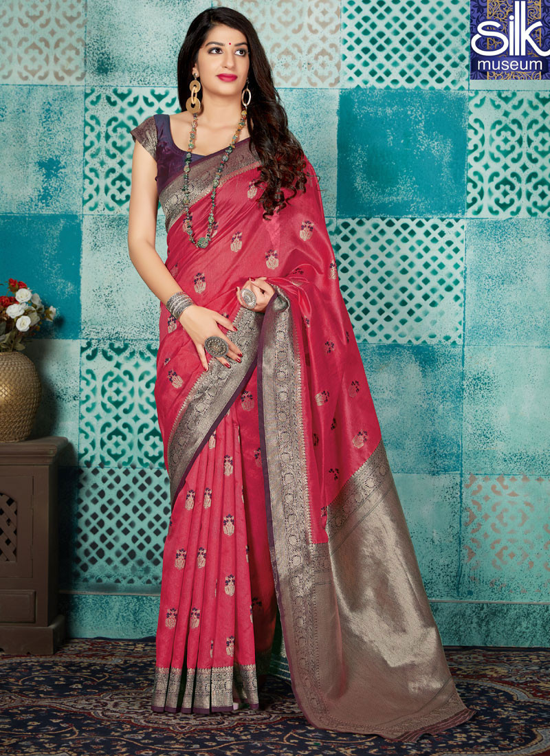 Awesome Onion Pink Color Banarasi Silk Traditional Party Wear Saree