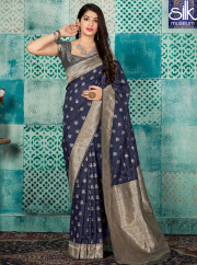 Navy Blue Color Banarasi Silk New Designer Party Wear Traditional Saree