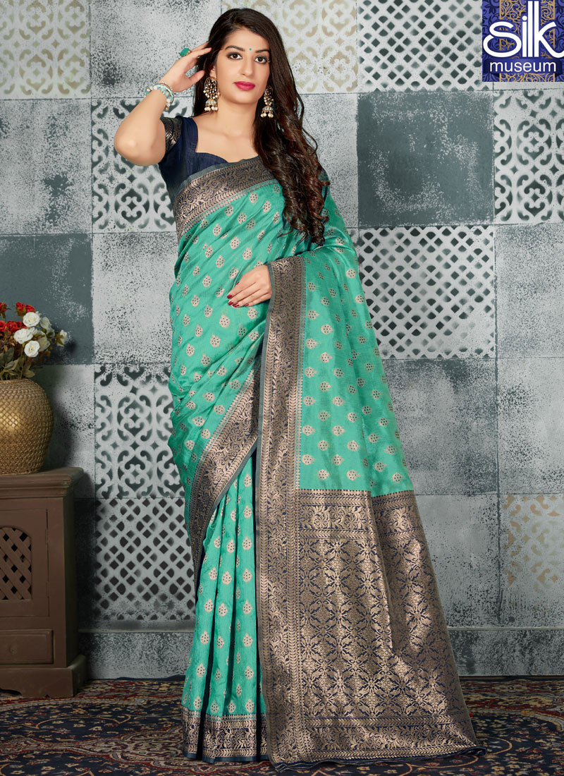 Speechless Sea Green Color Banarasi Silk New Party Wear Traditional Saree