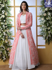 Speechless White Color With Pink Jacket Georgette New Designer Party Wear Lehenga Choli