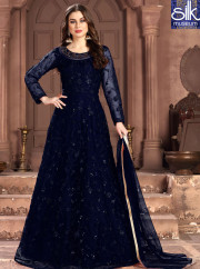 Speechless Blue Color Soft Net Designer Party Wear Floor Length Anarkali Suit