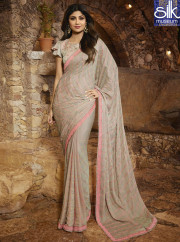 Shilpa Shetty In Grey Color Satin Silk New Designer Party Wear Saree
