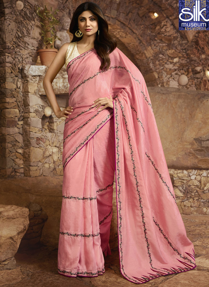 Alluring Pink Color Soft Silk New Designer Party Wear Saree