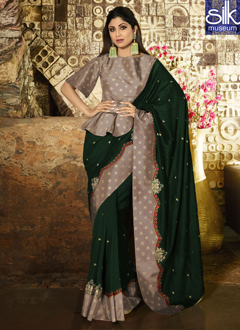 Attractive Shilpa Shetty In Green Color Soft Silk New Designer Party Wear Saree