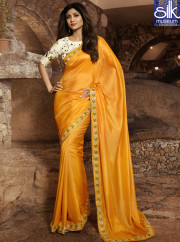 Superb Mustard Color Satin Silk New Designer Party Wear Saree