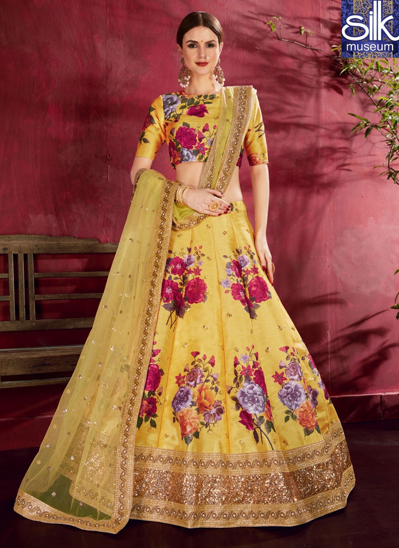 Awesome Yellow Color Banglori Silk New Designer Wedding Wear Lehenga Choli