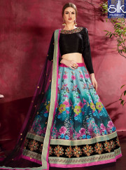 Superb Turquoise Color Banglori Silk New Designer Party Wear Digital Print Lehenga Choli