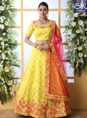 Magnetic Yellow Color Art Silk New Designer Wedding Wear Lehenga Choli