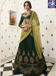 Speechless Green Color Satin Silk With Velvet Designer Wedding Wear Lehenga Choli