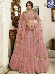Sparkling Pink Color Soft Net Designer Wedding Wear Lehenga Choli