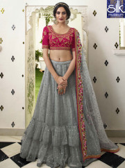Wonderful Grey Color Soft Net New Designer Wedding Party Wear Lehenga Choli