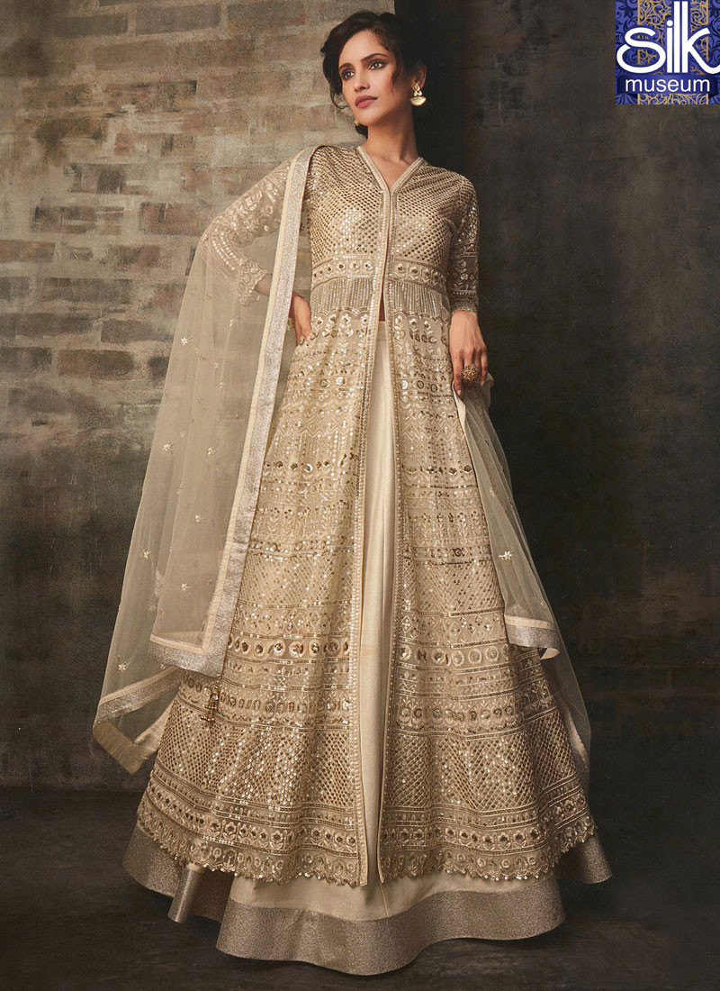 Speechless Cream Color Soft Net With Art Silk Designer Party Wear Indo Western Suit