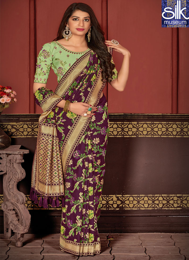 Adorable New Purple Color Banarasi Silk Traditional Party Wear Saree