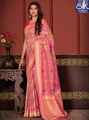Divine Pink Color New Traditional Banarasi Silk Party Wear Saree
