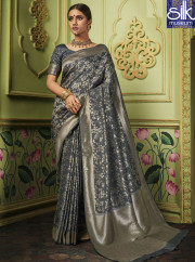 Delightful Grey Color Banarasi Silk New Designer Traditional Party Wear Saree