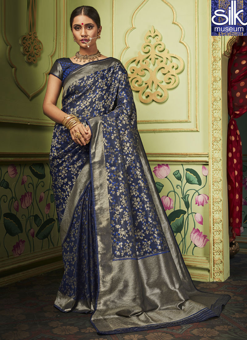 Awesome Blue Color Banarasi Silk Party Wear Designer Saree