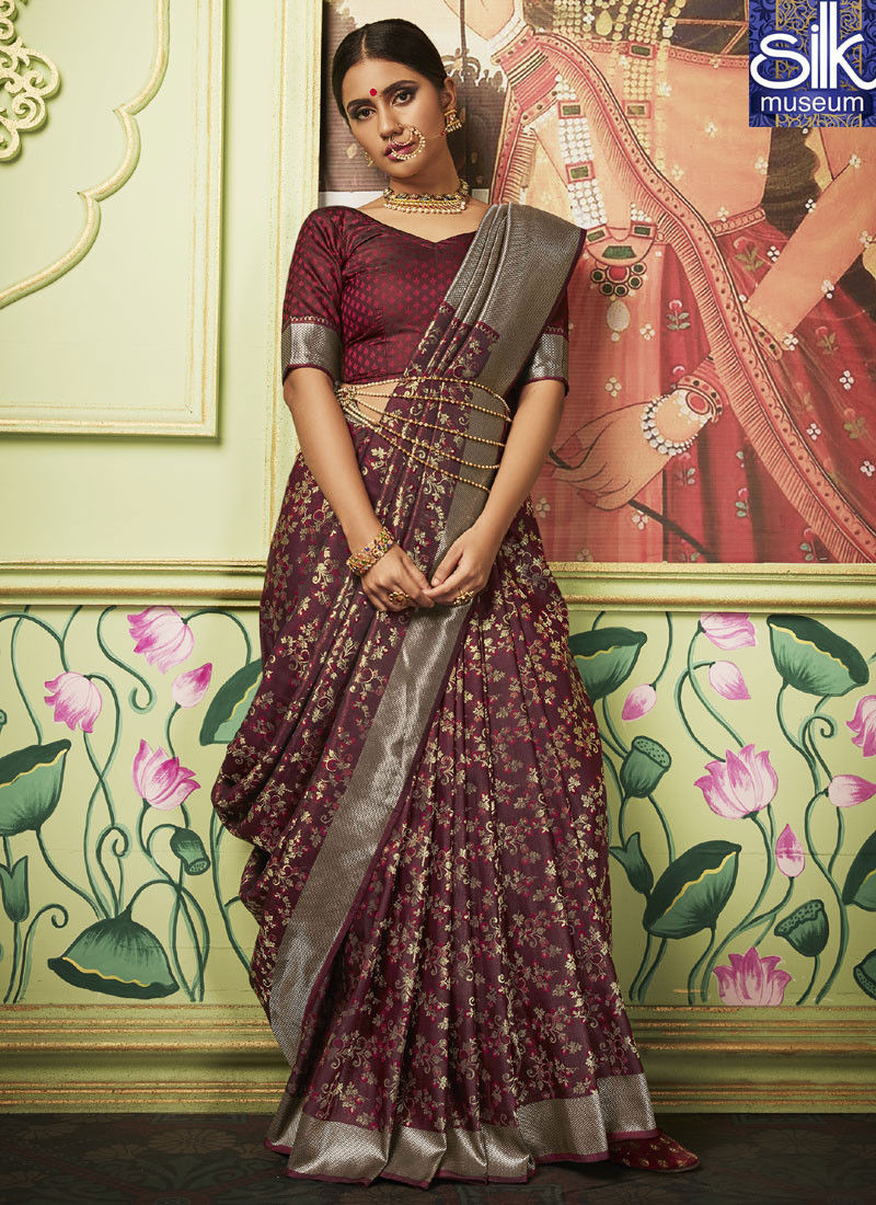 Wonderful Maroon Color Banarasi Silk New Designer Traditional Party Wear Saree