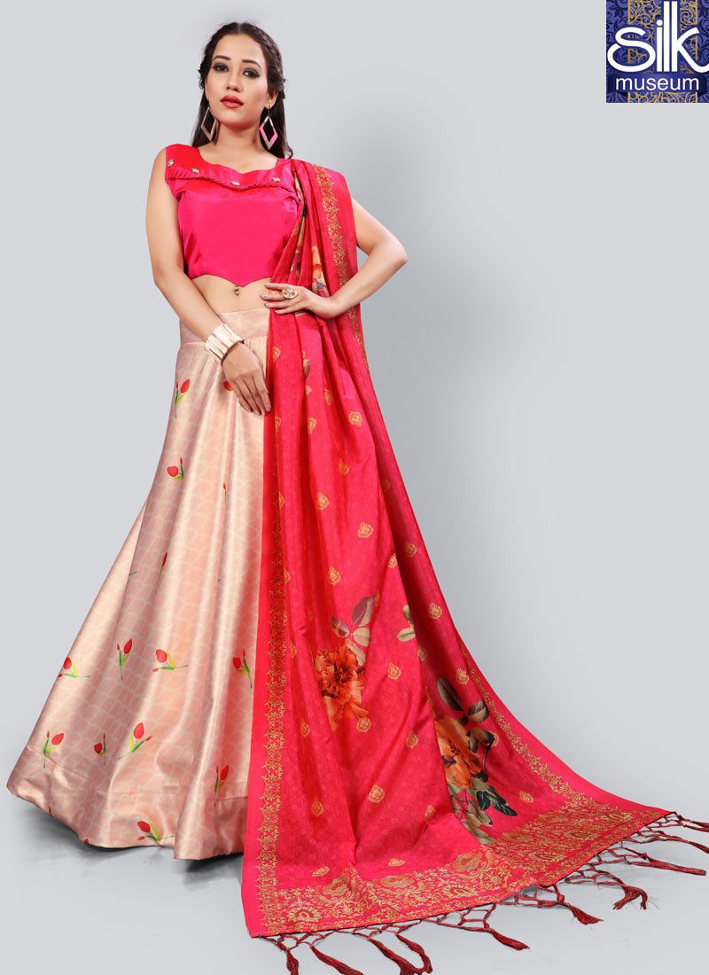 Awesome New Pink Color Satin Silk Designer Party Wear Lehenga Choli