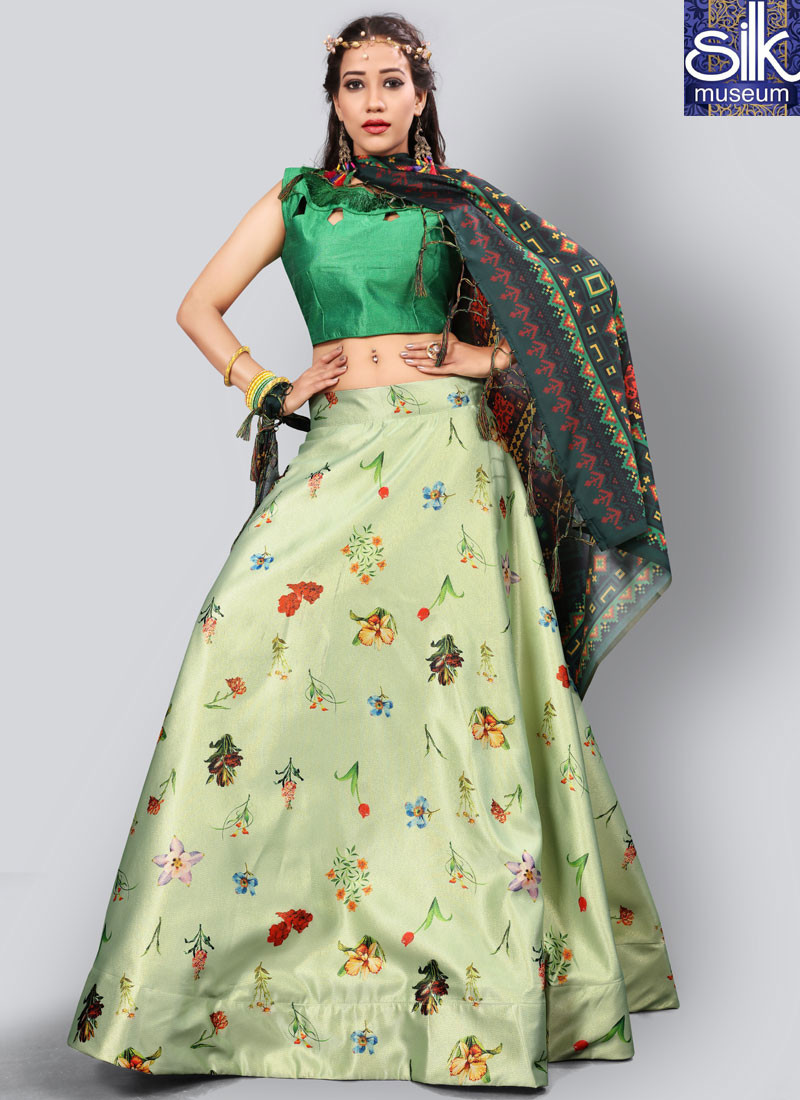 Delightful Sea Green Color Satin Silk Designer Party Wear Lehenga Choli