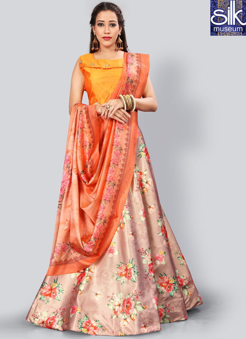 Beautiful Light Peach Color Satin Silk Designer Party Wear Lehenga Choli