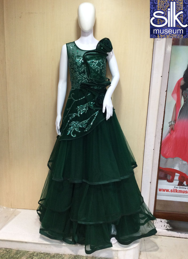 Women's Net Maxi Sequins Evening Gown Green at Rs 3360.00 | Hyderabad| ID:  2851233527530