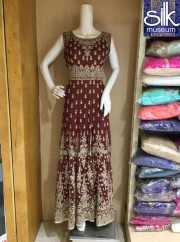 Memorial Maroon Color All Over Work Anarkali Gown
