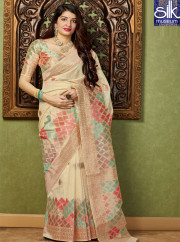 Cream Color Trendy Silk Weaving Saree