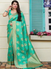Sea Green Color Trendy Silk Weaving Sare