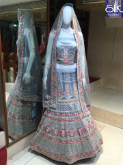 Sparkling Steel Grey Color Net Designer Wedding Wear Lehenga Choli