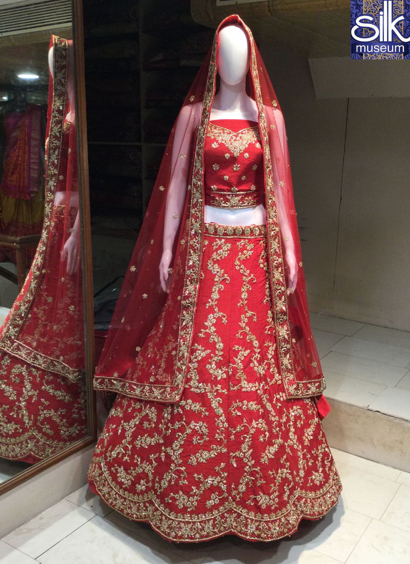 Delightful Red Color Silk Designer Bridal Wear A Line Lehenga Choli
