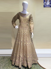 Attractive Gold Color Net Fabric Designer Diamond Work Readymade Gown