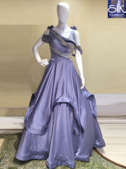 Adorable Steel Grey Color Silk Designer Hand Work Readymade Wedding Wear Gown