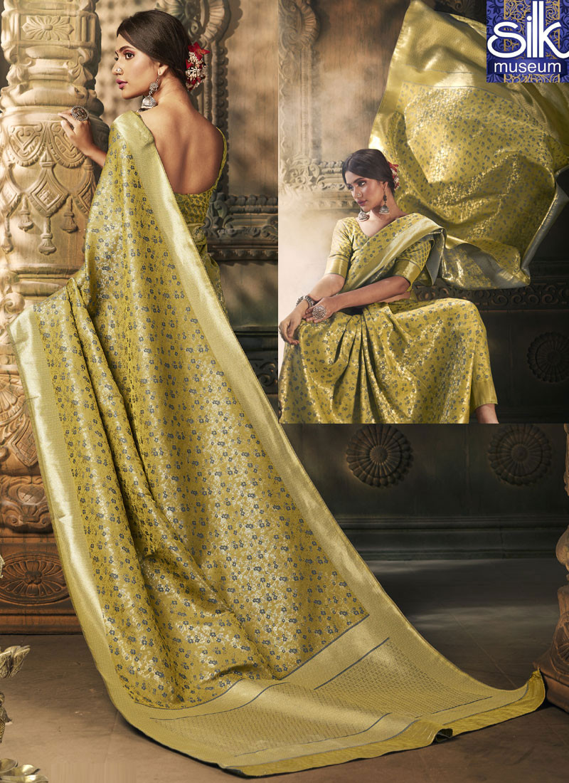 Outstanding Gold Color Silk Designer Traditional Saree