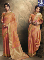 Adorable Orange Color Silk Designer Traditional Party Wear Saree