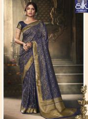 Majestic Blue Color Silk Designer Party Wear Traditional Saree