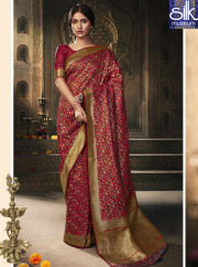 Divine Red Color Silk Party Wear New Traditional Designer Saree