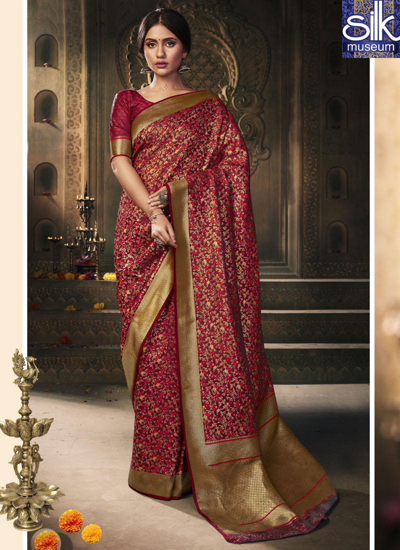 Divine Red Color Silk Party Wear New Traditional Designer Saree