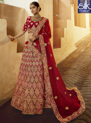 Outstanding Red Color Velvet Fabric New Designer Bridal Wear Lehenga Choli