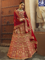 Wonderful Red Color Velvet Fabric Designer Bridal Wear Lehenga Choli