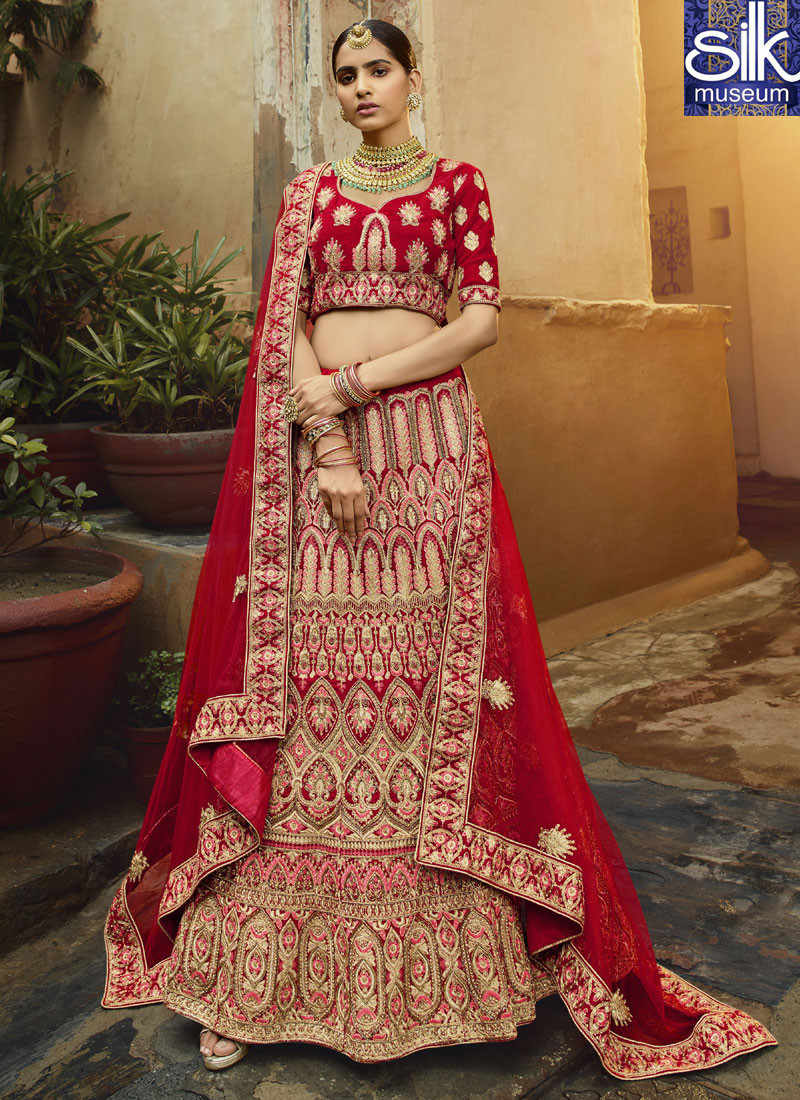 Adorable Red Color New Designer Bridal Wear A Line Lehenga Choli