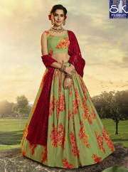 Outstanding Green Color Organza Fabric Designer Party Wear Lehenga Choli