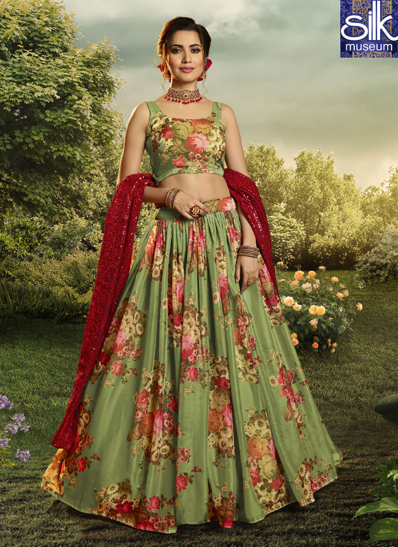 Majestic Green Color Organza Fabric Designer Party Wear Lehenga Choli