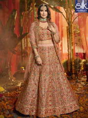 Sparkling Peach Color Organza Designer Wedding Wear Lehenga Choli