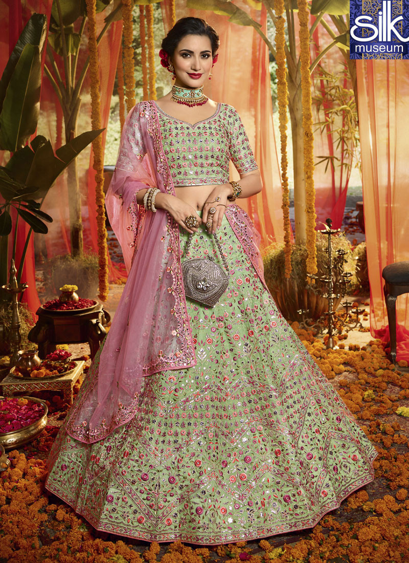 Attractive Green Color Organza Designer Wedding Wear Lehenga Choli